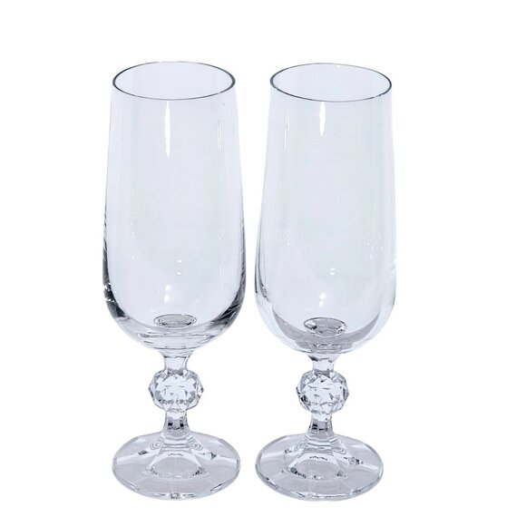 1980 Import Assoc Claudia Champagne Flute 2pc diamond ball stem made in Poland - Picture 3 of 6